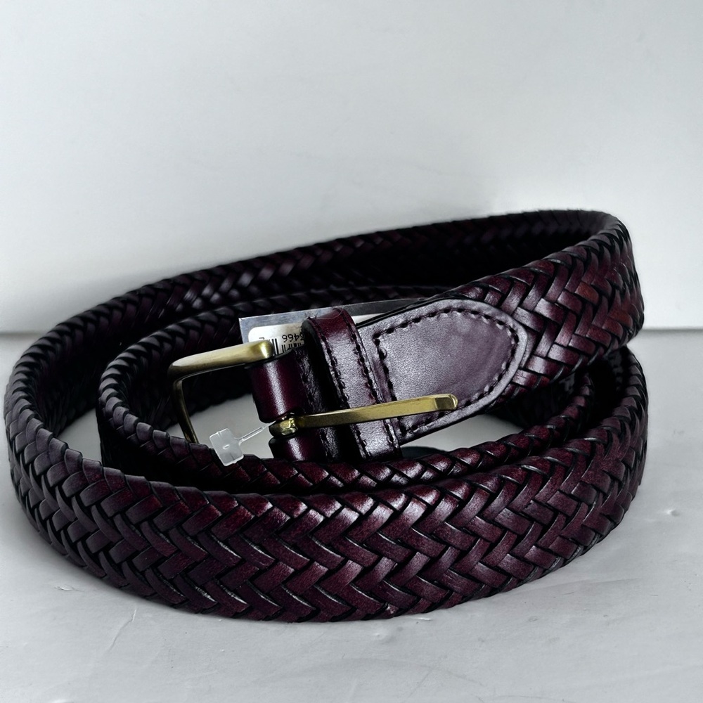 Nautica Brown Braided Leather Belt with Silver Buckle